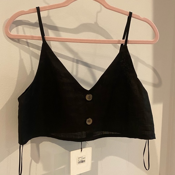 SEEK The Label Black Linen Crop Tank Top with Buttons - Picture 6 of 9